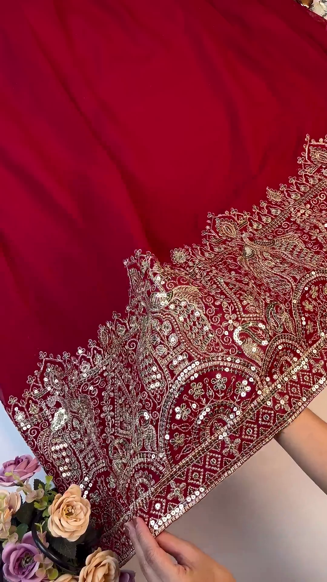 Majestic Ruby Red Anarkali with Concentric Geometric Zari Border