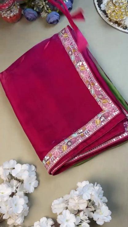 Magenta & Sage Green Floral Embroidered Saree Set – Available in Magenta & Sage Green