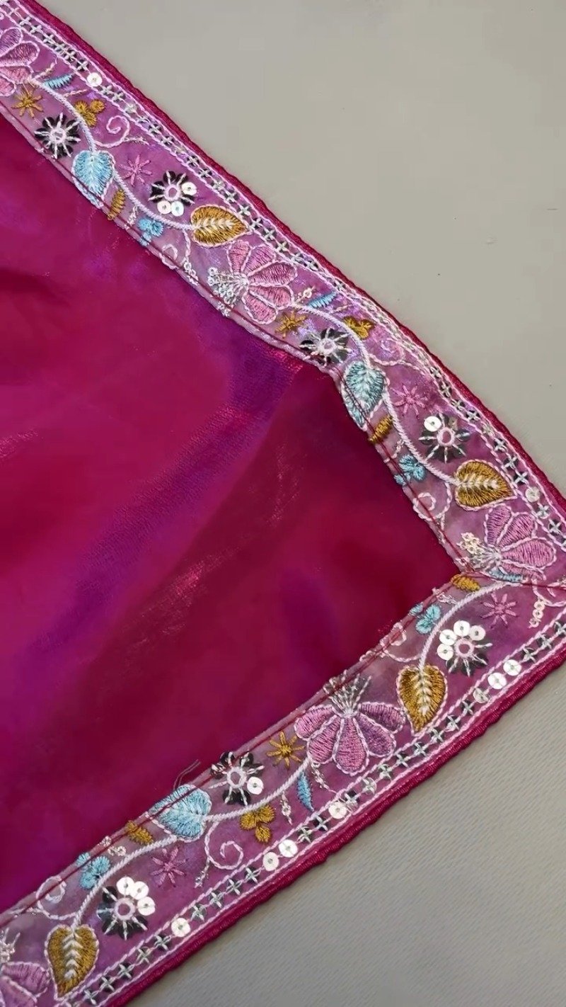Magenta & Sage Green Floral Embroidered Saree Set – Available in Magenta & Sage Green