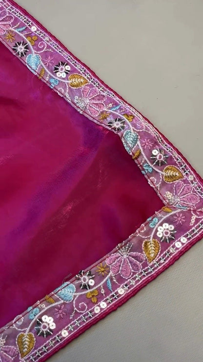 Magenta & Sage Green Floral Embroidered Saree Set – Available in Magenta & Sage Green