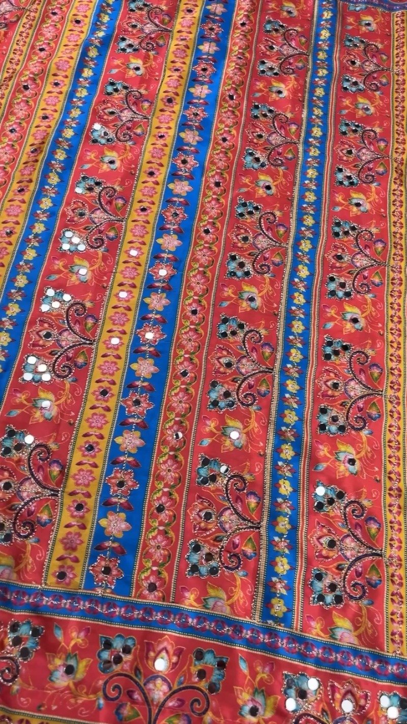 Vibrant Mirror-Embellished Floral Printed Ethnic Ensemble – Available in Radiant Crimson & Soft Blush Pastel