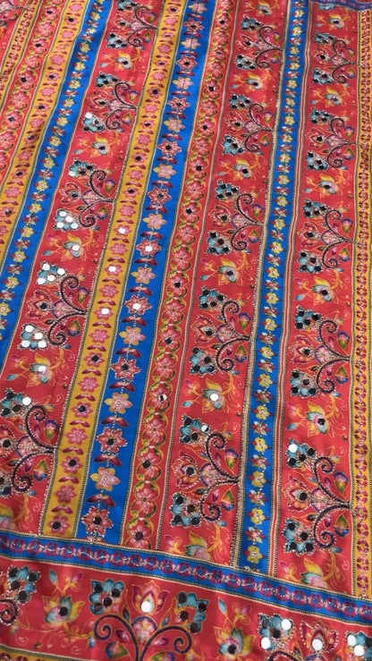 Vibrant Mirror-Embellished Floral Printed Ethnic Ensemble – Available in Radiant Crimson & Soft Blush Pastel
