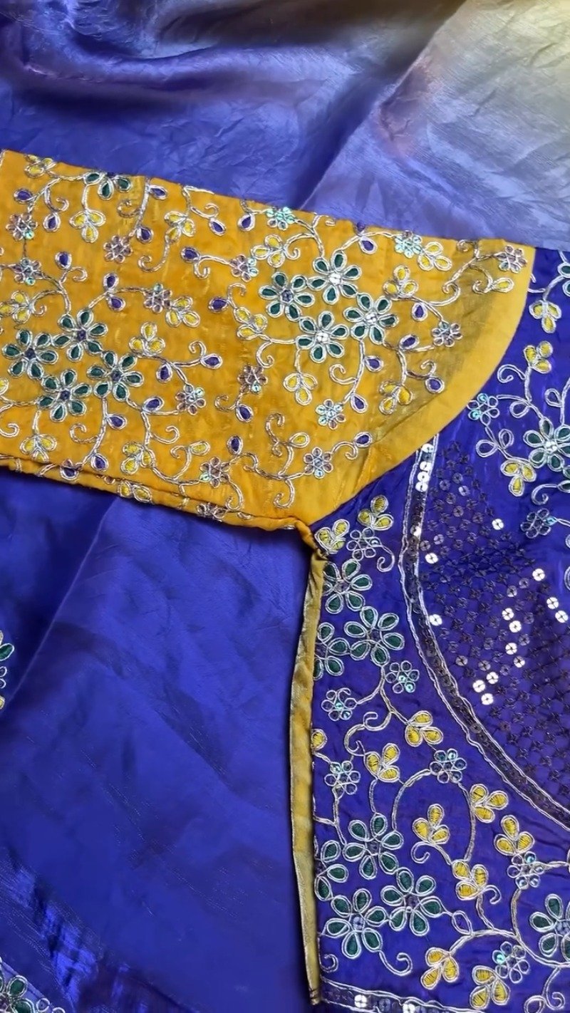 Regal Royal Blue & Saffron Yellow Sequined Silk Saree Ensemble – Available in Royal Blue & Saffron Yellow