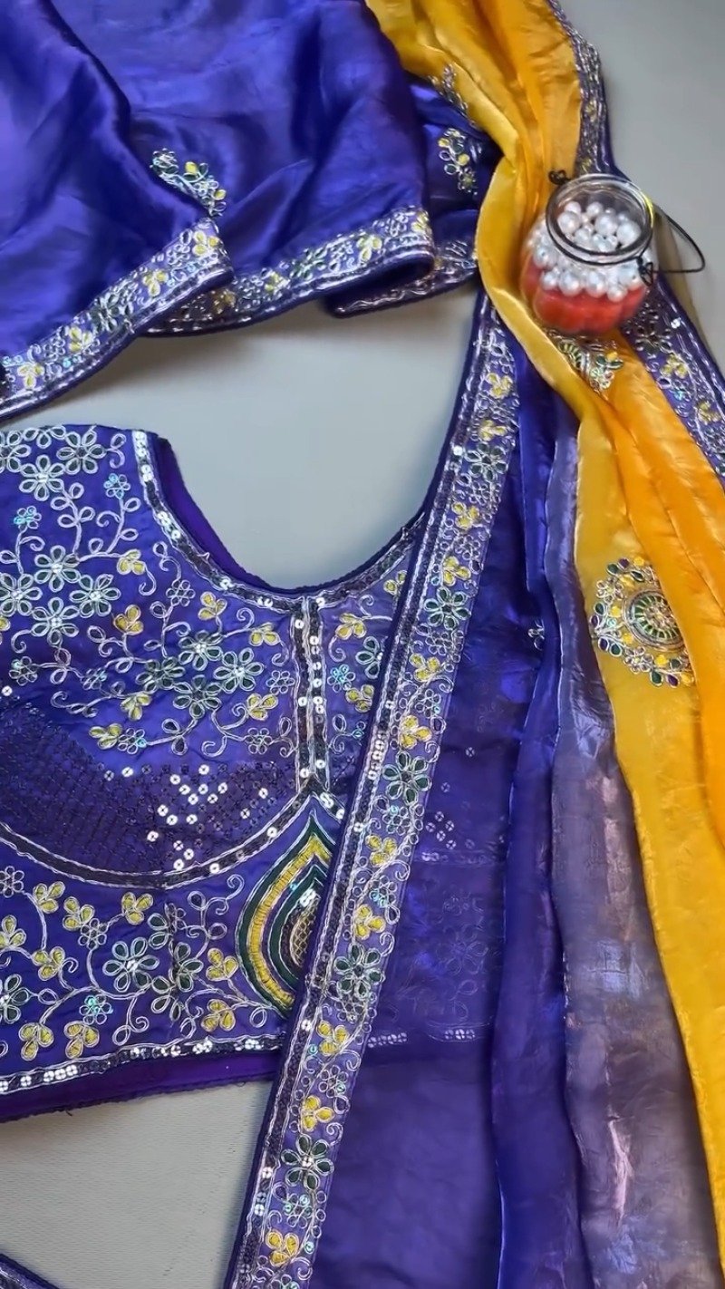 Regal Royal Blue & Saffron Yellow Sequined Silk Saree Ensemble – Available in Royal Blue & Saffron Yellow