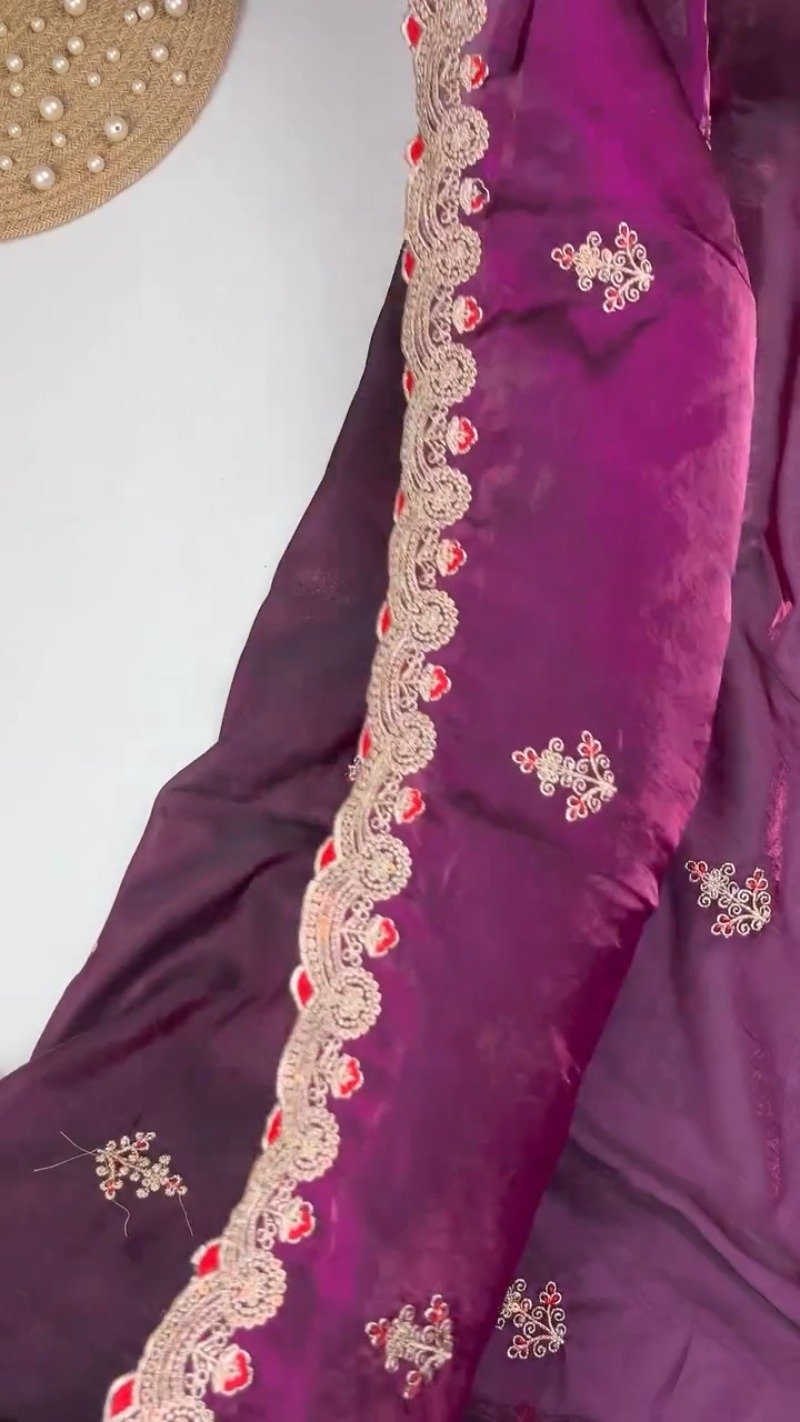 Royal Embroidered Velvet Blouse & Silk Saree Set – Available in Teal, Burgundy & Green