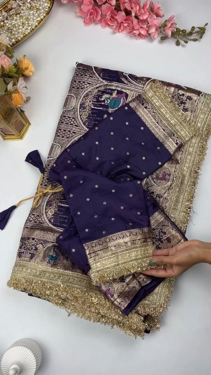 Regal Banarasi Silk Zari Woven Saree with Intricate Border – Available in Royal Purple & Deep Fuchsia
