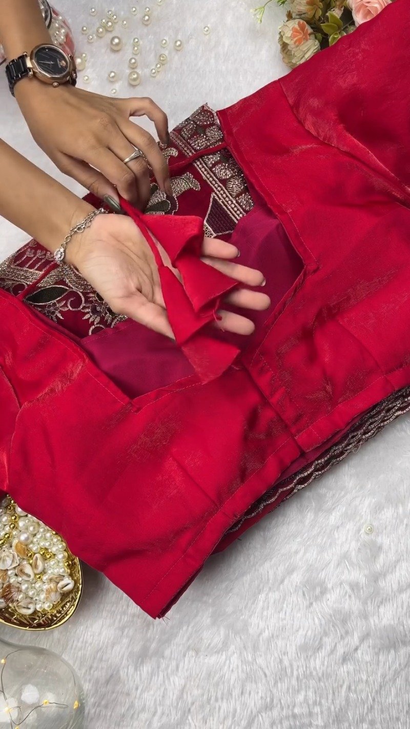 Royal Heritage Maroon Narrative Embroidered Saree Set – Available in Crimson & Deep Maroon