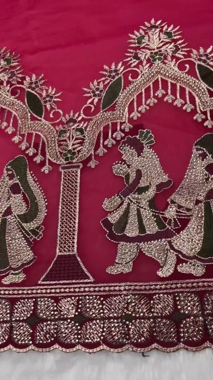 Royal Heritage Maroon Narrative Embroidered Saree Set – Available in Crimson & Deep Maroon