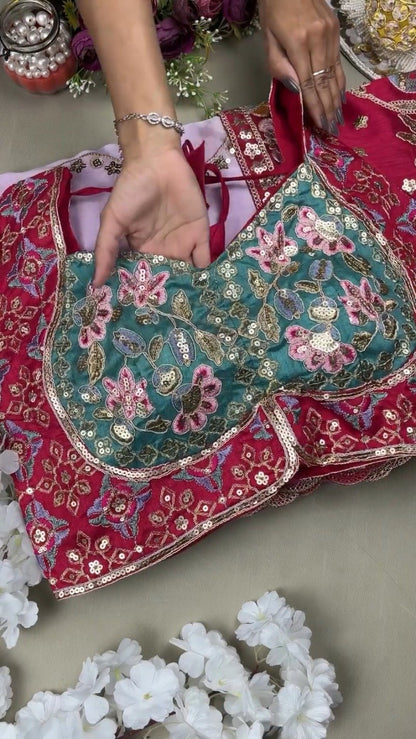 Enchanting Floral Embroidered Saree with Dual-Tone Cut-Work Blouse – Available in Lavender and Deep Berry