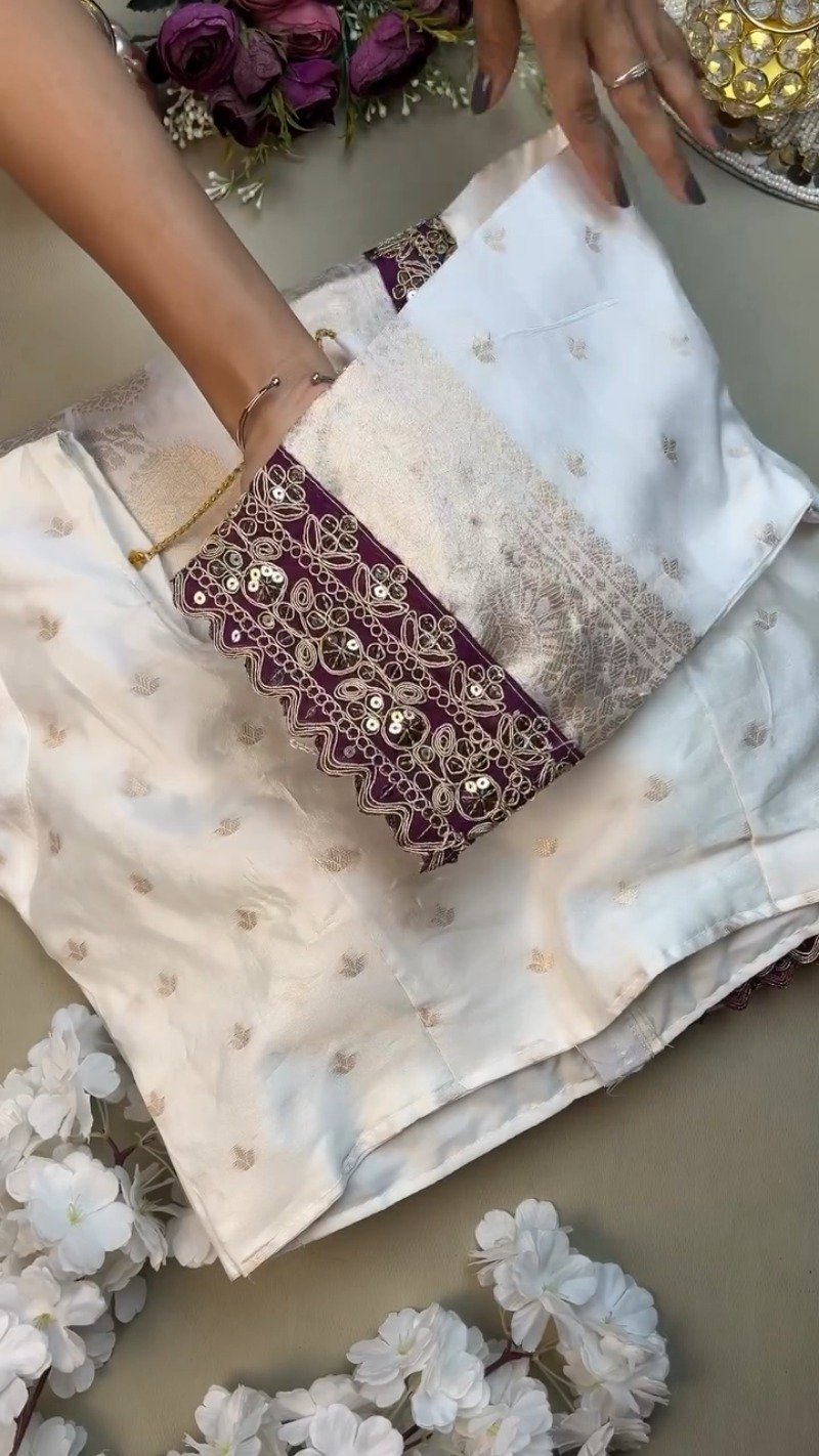 Ivory & Plum Regal Brocade Co-ord Set with Scalloped Zari Detailing