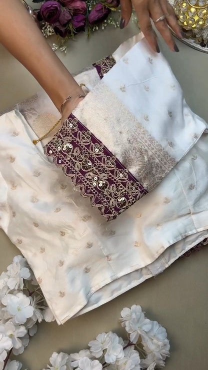 Ivory & Plum Regal Brocade Co-ord Set with Scalloped Zari Detailing