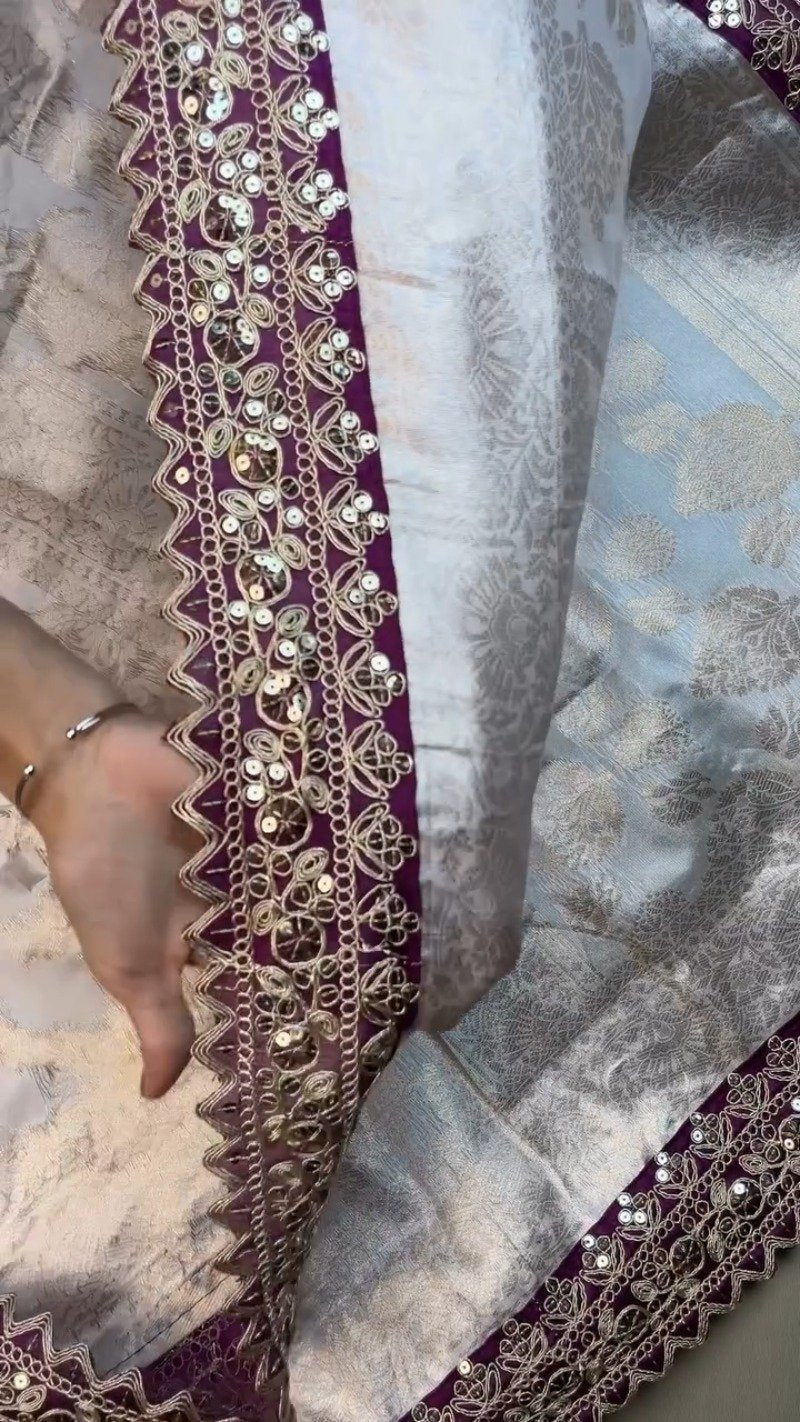 Ivory & Plum Regal Brocade Co-ord Set with Scalloped Zari Detailing