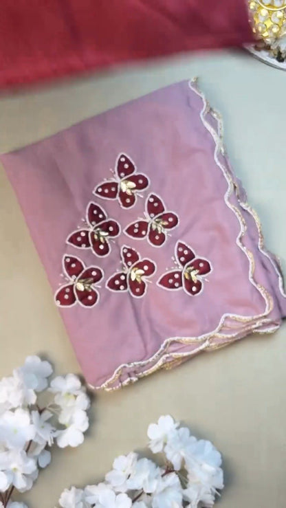 Enchanting Butterfly Embellished Kurta Set – Available in Deep Crimson & Soft Mauve