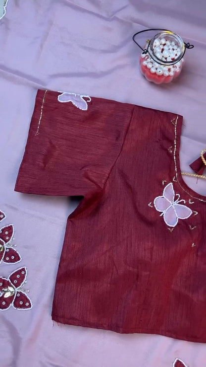 Enchanting Butterfly Embellished Kurta Set – Available in Deep Crimson & Soft Mauve