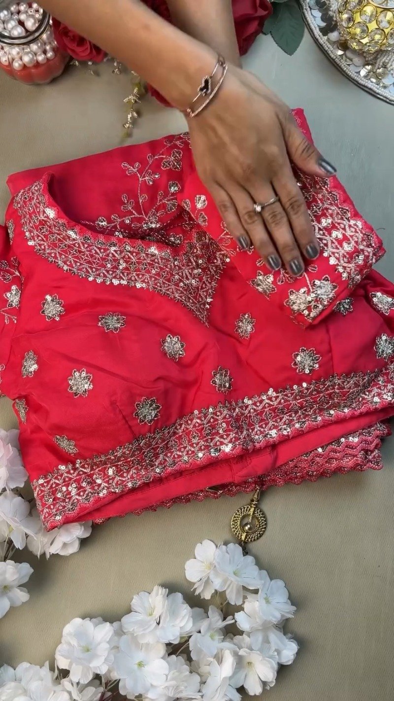 Radiant Rose Fuchsia Sequin Embroidered Saree & Blouse Set