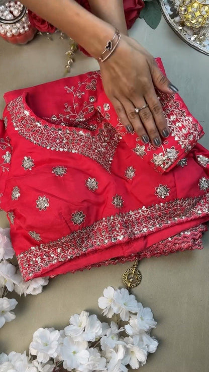 Radiant Rose Fuchsia Sequin Embroidered Saree & Blouse Set