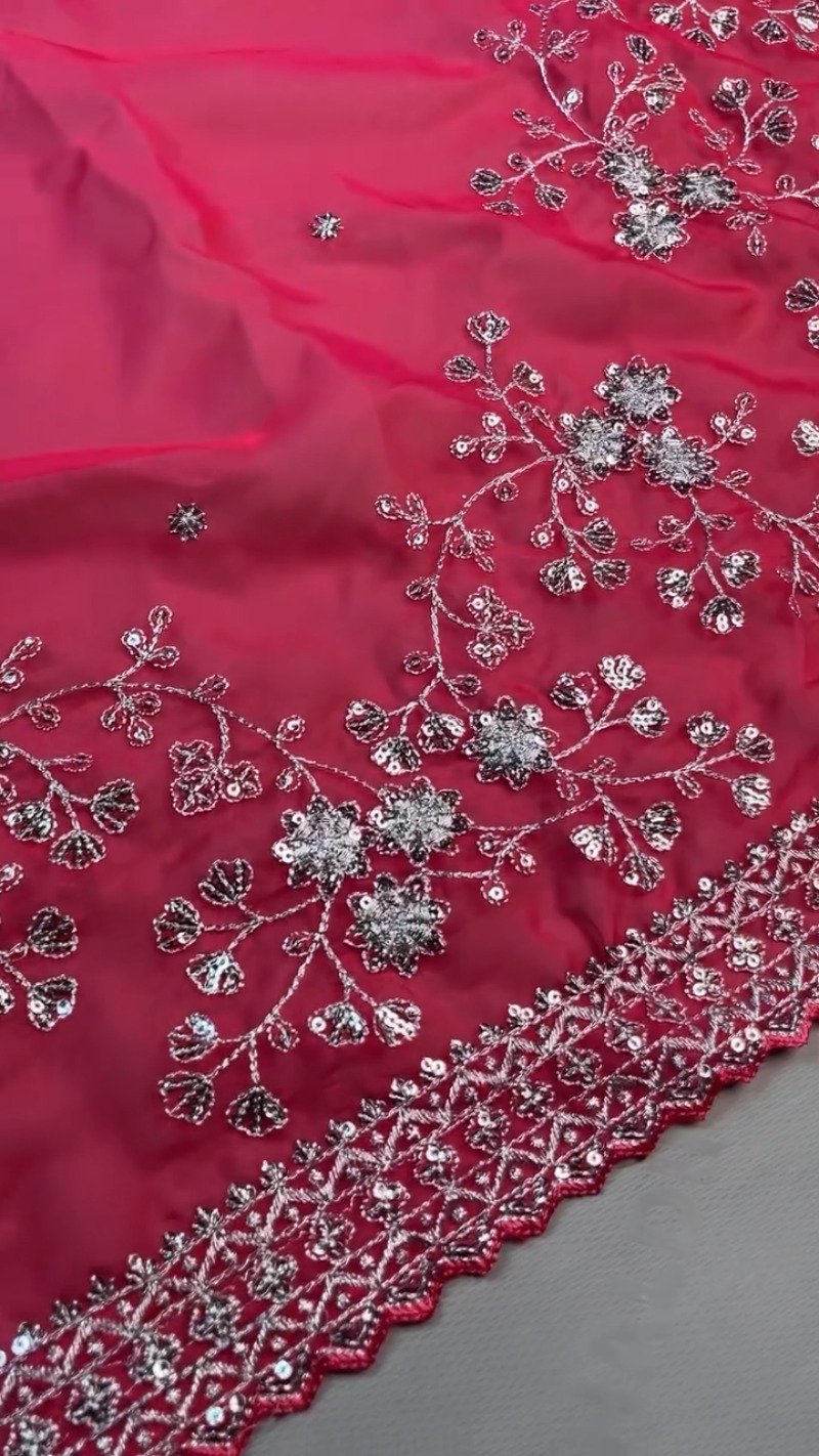 Radiant Rose Fuchsia Sequin Embroidered Saree & Blouse Set