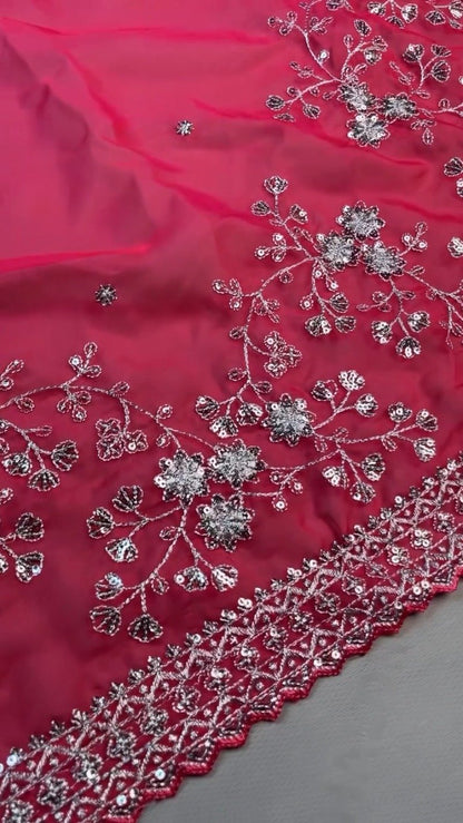 Radiant Rose Fuchsia Sequin Embroidered Saree & Blouse Set