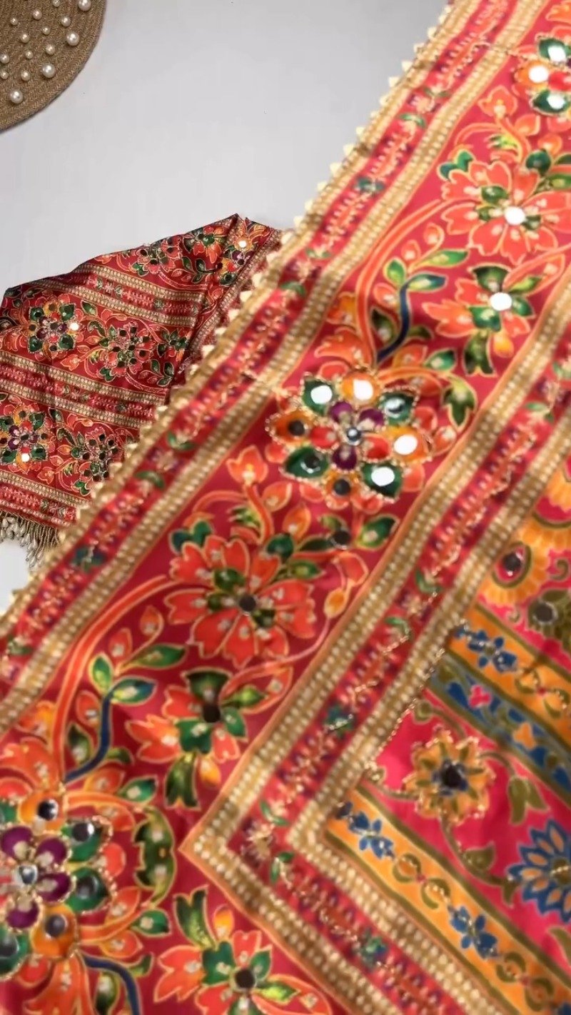 Opulent Mirror-Embellished Patchwork Lehenga Set – Available in Royal Blue & Sunset Orange