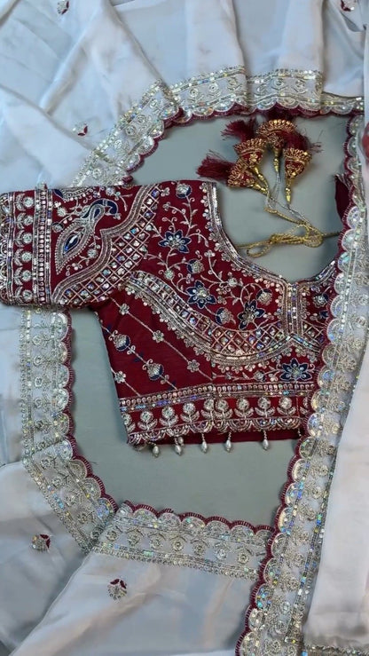 Royal Velvet & Organza Co-Ord Saree Set – Available in Maroon & White