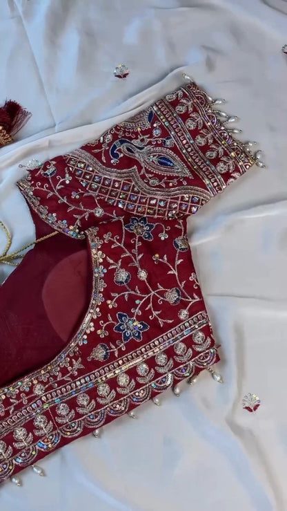 Royal Velvet & Organza Co-Ord Saree Set – Available in Maroon & White