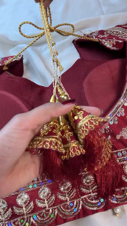 Royal Velvet & Organza Co-Ord Saree Set – Available in Maroon & White