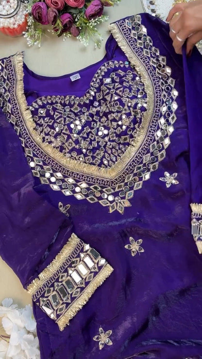 Royal Purple Mirror-Work Handcrafted Festive Kurta