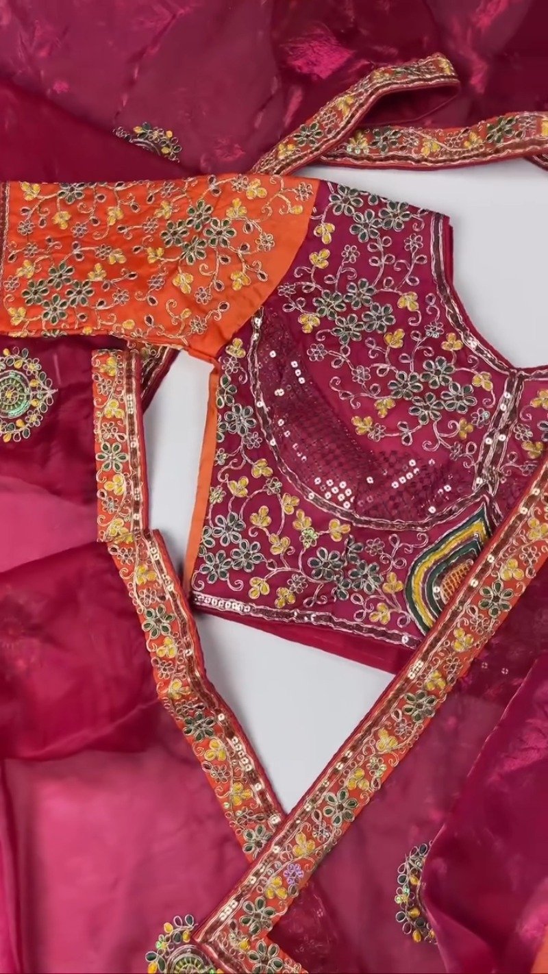 Opulent Hand-Embroidered Sequin Work Saree & Blouse Ensemble – Available in Midnight Blue, Royal Purple, Forest Green, Magenta & Deep Maroon