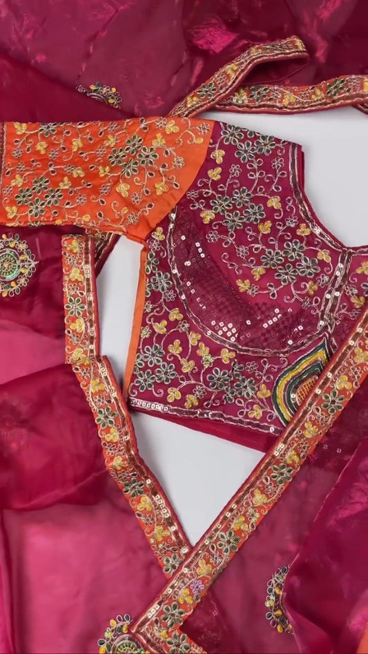 Opulent Hand-Embroidered Sequin Work Saree & Blouse Ensemble – Available in Midnight Blue, Royal Purple, Forest Green, Magenta & Deep Maroon