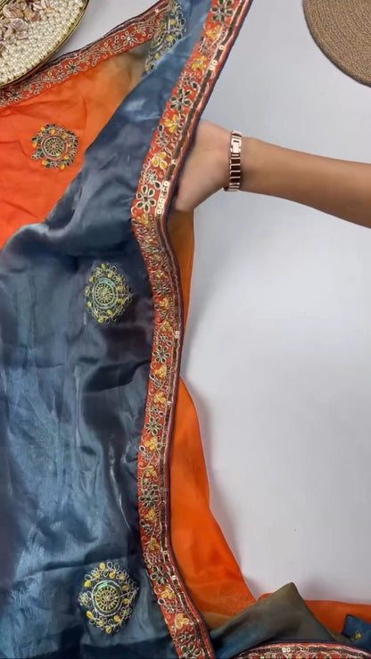 Opulent Hand-Embroidered Sequin Work Saree & Blouse Ensemble – Available in Midnight Blue, Royal Purple, Forest Green, Magenta & Deep Maroon