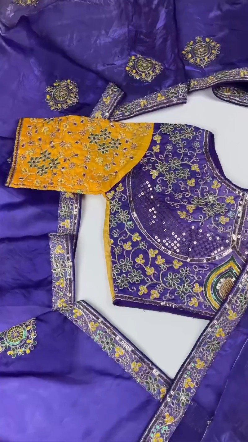 Opulent Hand-Embroidered Sequin Work Saree & Blouse Ensemble – Available in Midnight Blue, Royal Purple, Forest Green, Magenta & Deep Maroon