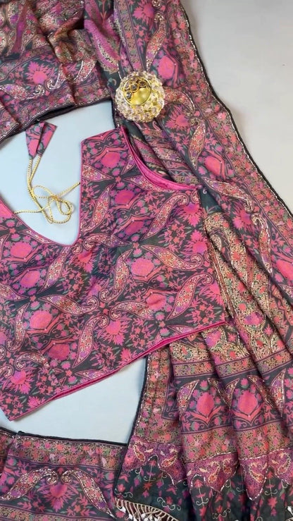 Midnight Bloom Floral Paisley Embroidered Co-ord Set – Available in Charcoal Black & Berry Plum