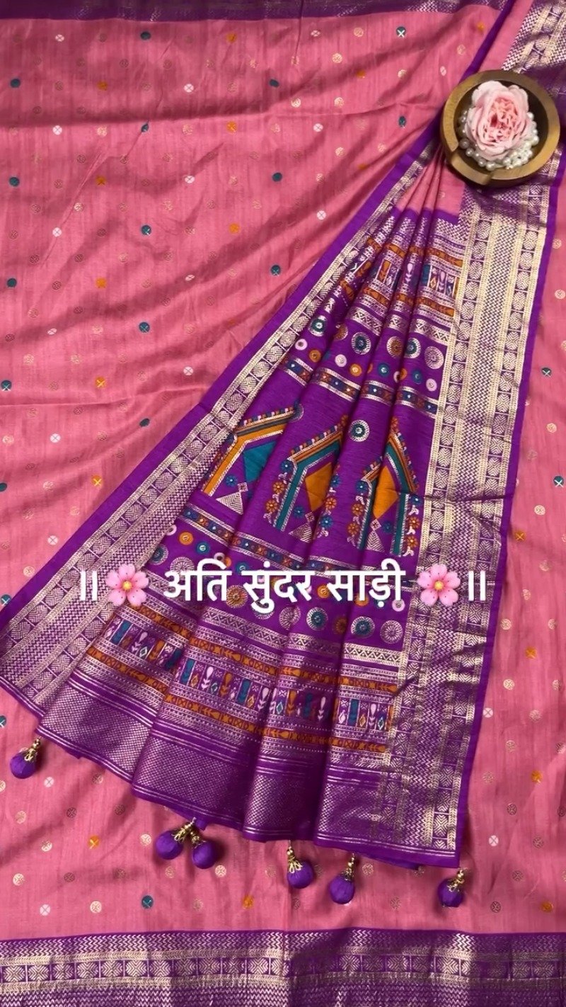 Regal Patola-Style Woven Silk Saree with Traditional Tassels – Available in Mint Green, Deep Grey, Soft Pink & Forest Green