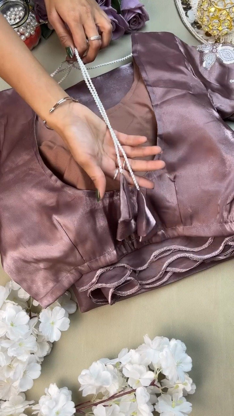 Mauve Lustre Sequin-Embroidered Saree Set – Shimmering Elegance