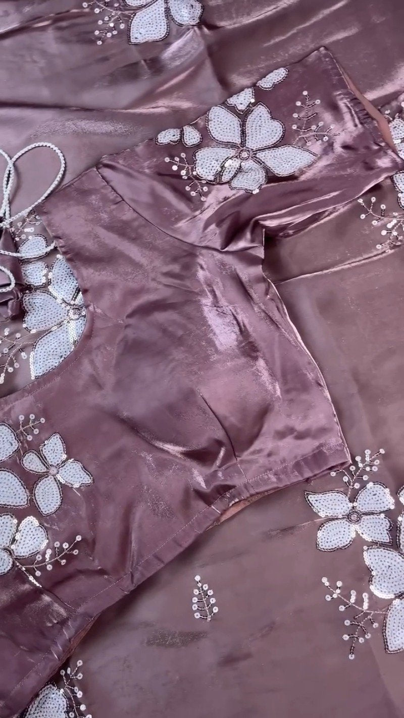 Mauve Lustre Sequin-Embroidered Saree Set – Shimmering Elegance