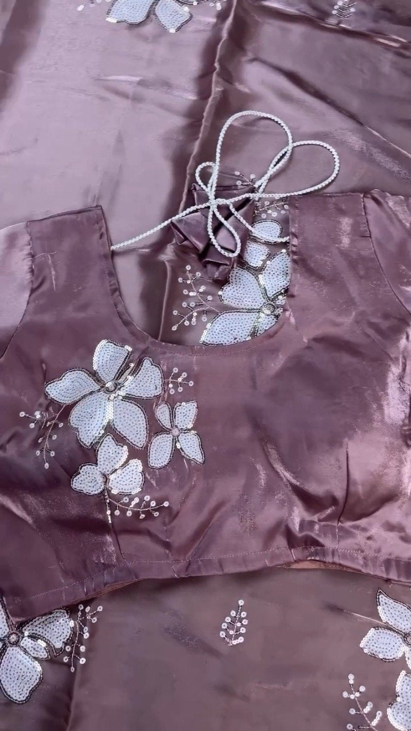 Mauve Lustre Sequin-Embroidered Saree Set – Shimmering Elegance