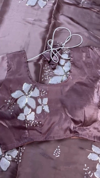 Mauve Lustre Sequin-Embroidered Saree Set – Shimmering Elegance