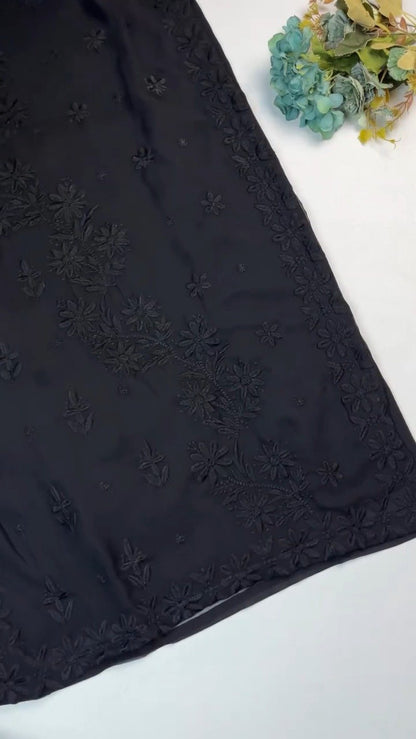 Chikankari Floral Embroidered Kurta Set – Available in Emerald Green, Scarlet Red & Midnight Black