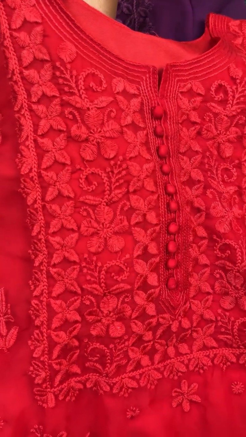Chikankari Floral Embroidered Kurta Set – Available in Emerald Green, Scarlet Red & Midnight Black