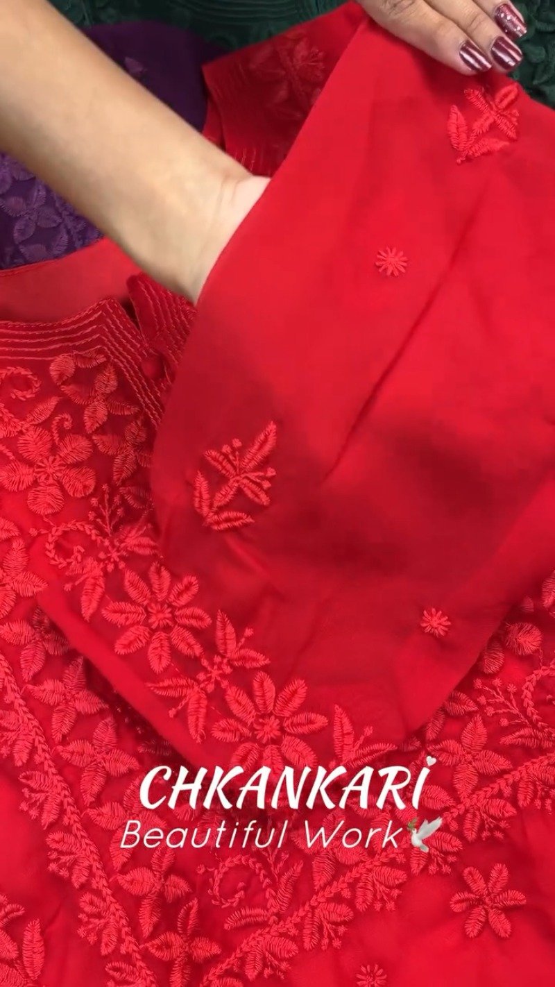 Chikankari Floral Embroidered Kurta Set – Available in Emerald Green, Scarlet Red & Midnight Black