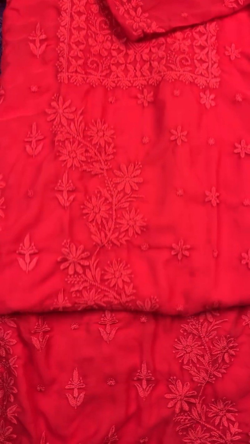 Chikankari Floral Embroidered Kurta Set – Available in Emerald Green, Scarlet Red & Midnight Black