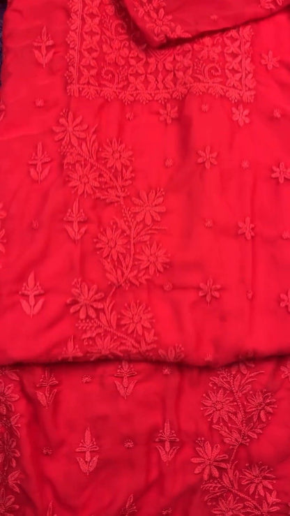 Chikankari Floral Embroidered Kurta Set – Available in Emerald Green, Scarlet Red & Midnight Black