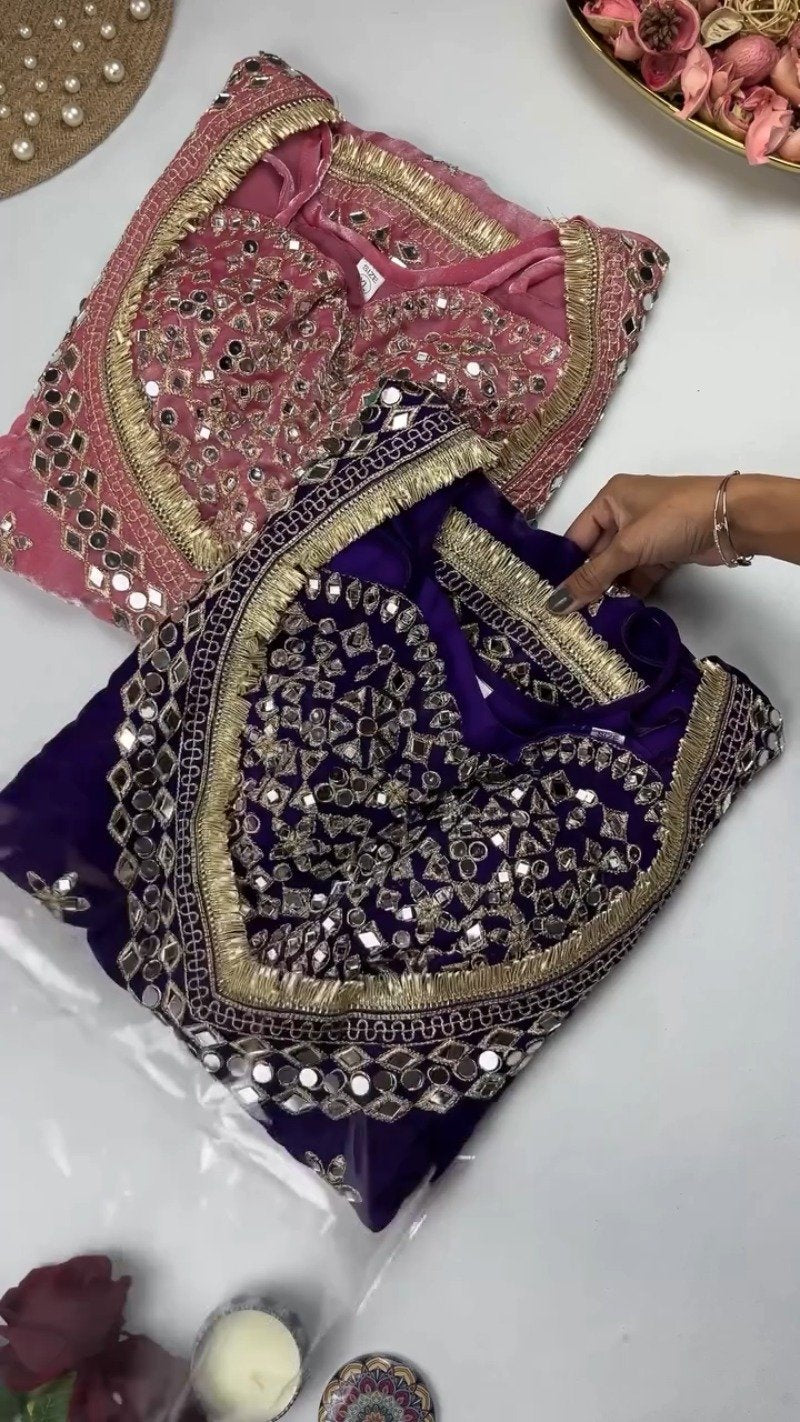 Opulent Mirror-Embellished Velvet Kurta Set – Available in Royal Purple & Classic Rose Pink