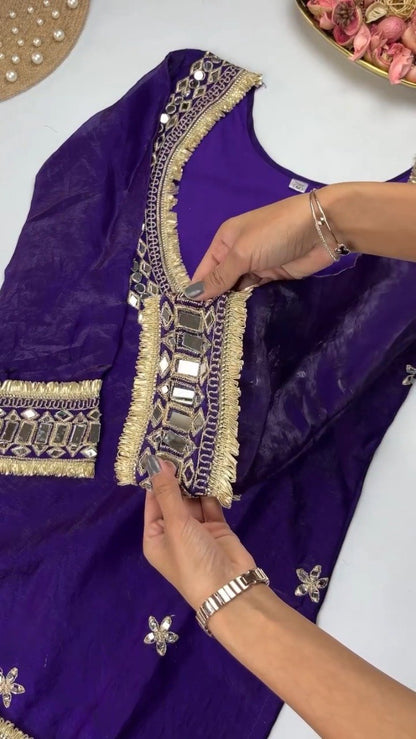 Opulent Mirror-Embellished Velvet Kurta Set – Available in Royal Purple & Classic Rose Pink