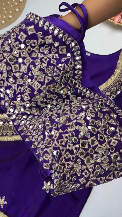 Opulent Mirror-Embellished Velvet Kurta Set – Available in Royal Purple & Classic Rose Pink
