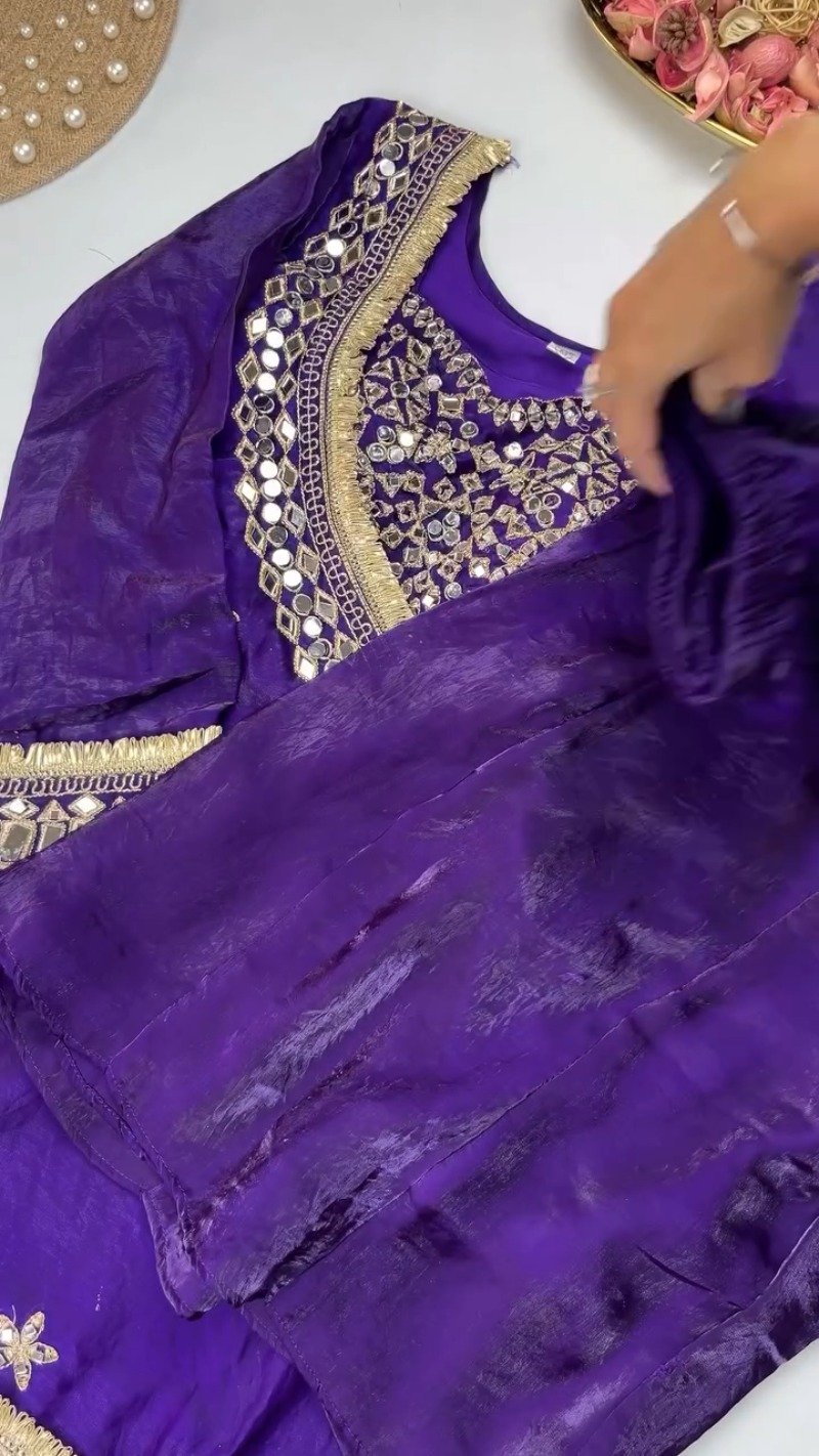 Opulent Mirror-Embellished Velvet Kurta Set – Available in Royal Purple & Classic Rose Pink