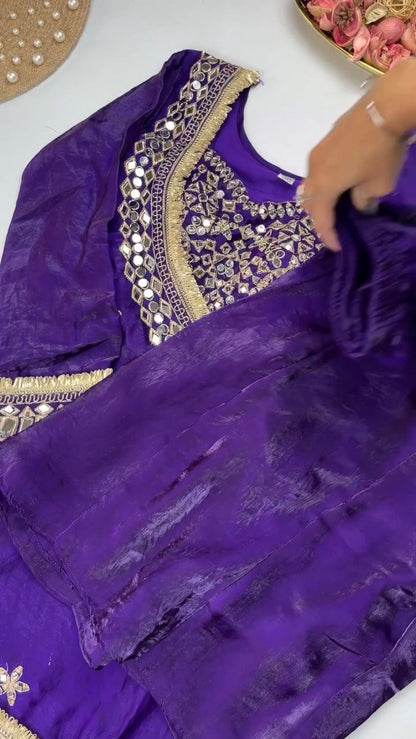 Opulent Mirror-Embellished Velvet Kurta Set – Available in Royal Purple & Classic Rose Pink