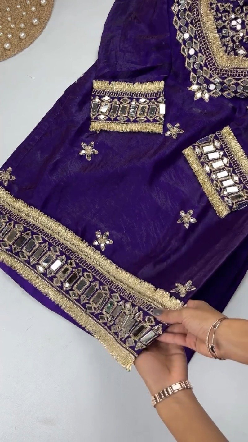 Opulent Mirror-Embellished Velvet Kurta Set – Available in Royal Purple & Classic Rose Pink