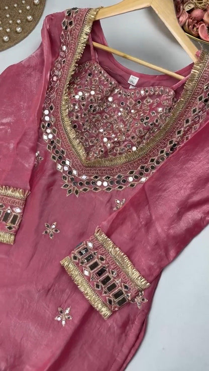 Opulent Mirror-Embellished Velvet Kurta Set – Available in Royal Purple & Classic Rose Pink