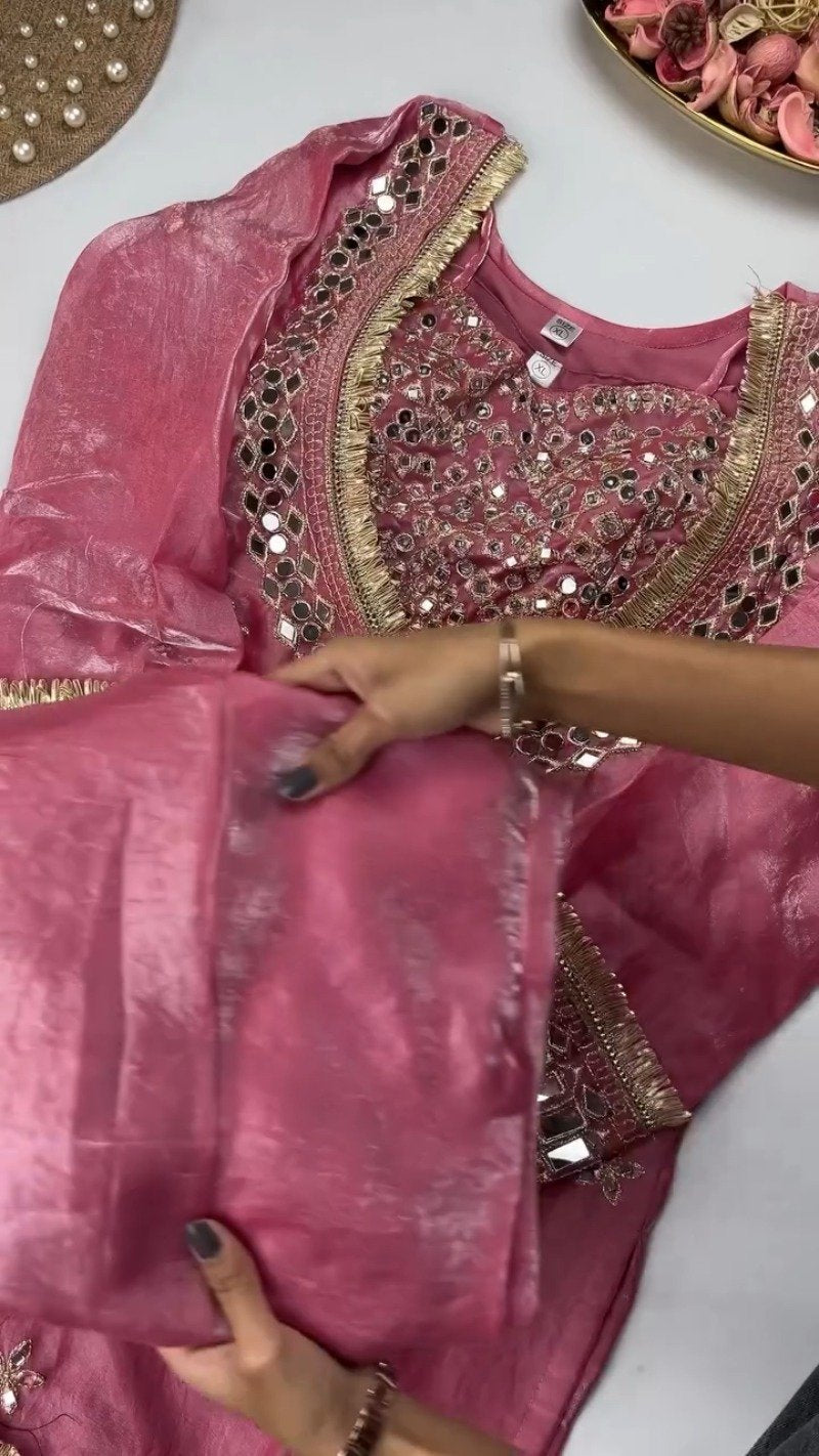 Opulent Mirror-Embellished Velvet Kurta Set – Available in Royal Purple & Classic Rose Pink